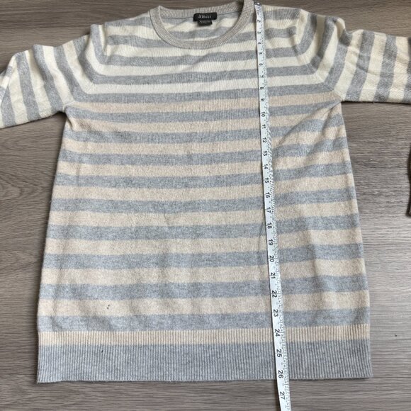 Pure Amici Women's 100% Cashmere Sweater Ivory & Gray Stripe Crew Neck Size M - Picture 6 of 7